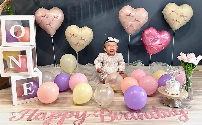 Pink White Heart Balloons,12Pcs Baby Pink Cream Heart Shaped Foil Balloons,18Inch Sand White Helium Balloon for Baby Shower Birthday Anniversary Wedding Party Decorations