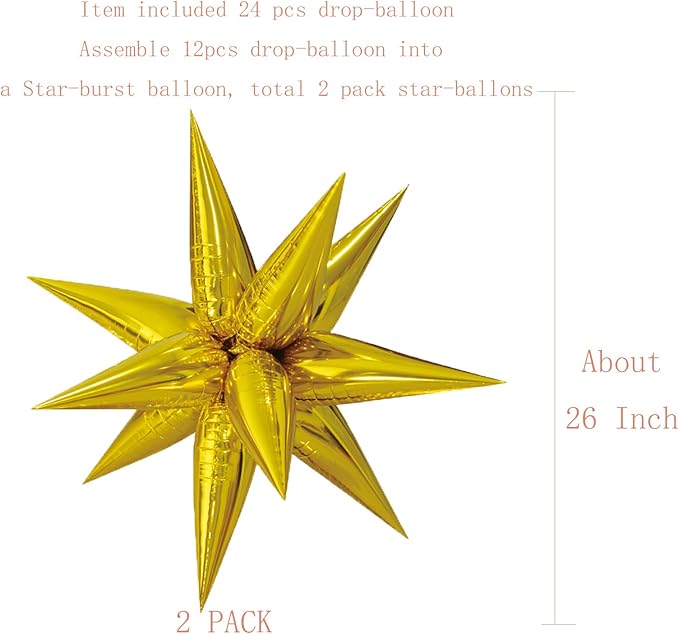Tellpet Star Balloons Foil Balloon for Birthday Bachelorette Engagement Wedding Party, 2pcs Large Gold Balloon