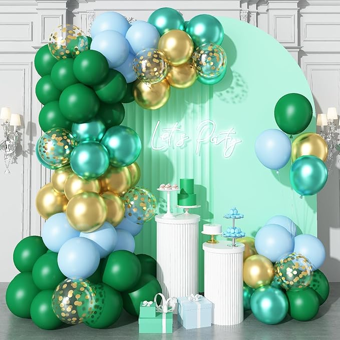 Green Balloons Set 12 Inch Dark Green Gold Balloons 35 Pcs Metallic Green Macaron Blue Balloons Set Jungle Safari Dinosaur Theme Balloon for Boys Men Wedding Baby Shower Birthday Party Decorations