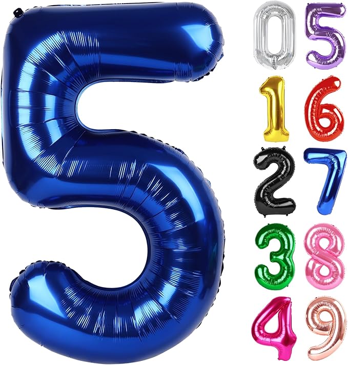 Night Blue Number 5 Balloon 40 Inch, 5th Birthday Party Decorations for Children, Giant 5 Foil Balloon for Party Supplies