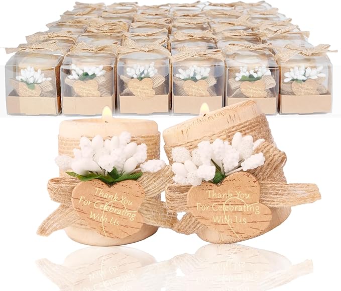 30 Pack Wedding Favors Wood Tealight Candle Holders, Bridal Shower Favors for Guests Bulk, Baptism/Baby Shower Centerpieces for Tables, Wood Cylinder Candle Set for Baby Shower Decorations