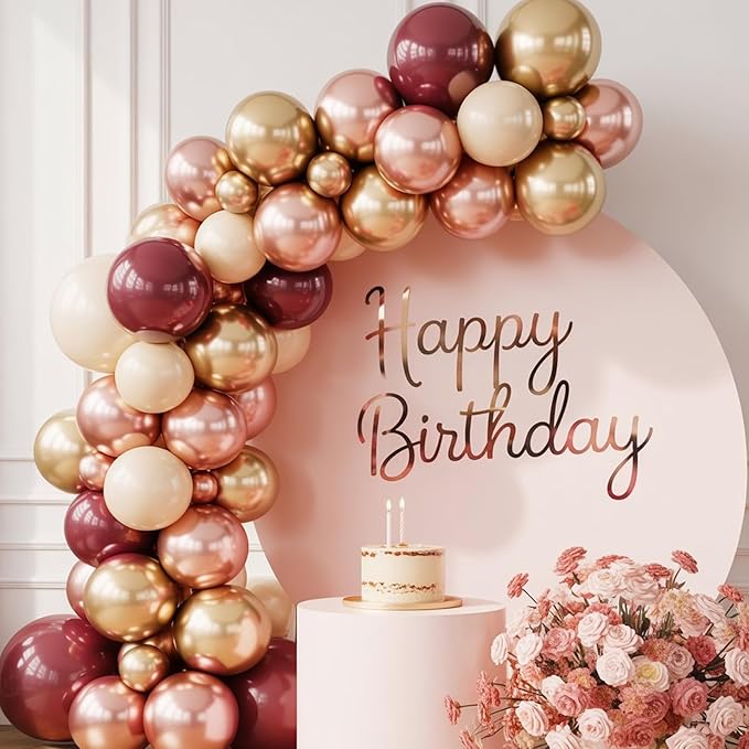 Burgundy Rose Gold Balloon, 50 Pcs 12 Inches Metallic Rose Gold Confetti Balloon, Red Sand White Latex Balloons for Women Girls Birthday Bridal Shower Wedding Anniversary Prom Party Decoration