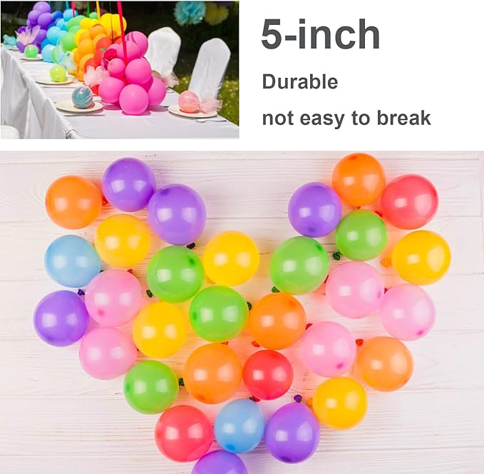 Rainbow Balloons 160 Pack 5 inch Round Bright Latex Balloons Assorted Colors for Birthday Baby Shower Wedding Party Birthday Decorations Supplies Arch Garland