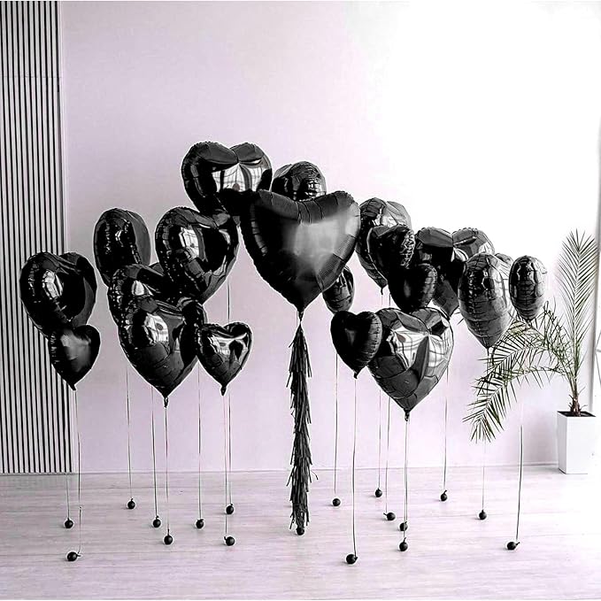 Black Heart Balloons, 19PCS Black Heart Shape Balloons, 18Inch with 10Inch Helium Foil Balloon Love Balloon for Birthday Baby Shower Wedding Valentines Halloween Party Decorations
