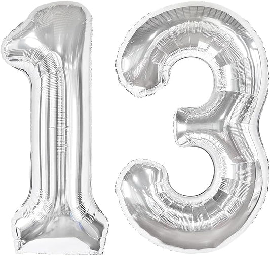Silver Number 13 Balloon 40 Inch, 13th Birthday Party Decorations for Children, Giant 13 Foil Balloon for Party Supplies