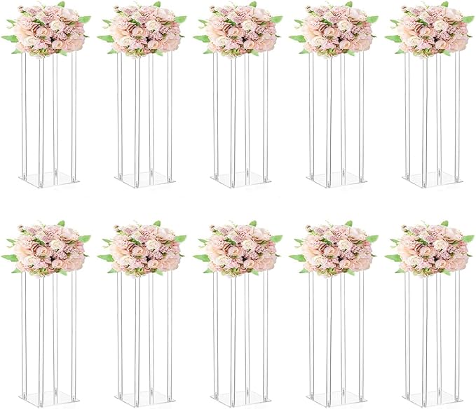 10 Pcs Wedding Centerpieces Acrylic Vases Clear Column Flower Vase Flowers Stand 7.87'' x 7.87'' x 23.6'' Rectangular Flower Display Table Flower Stands for Wedding Party Events Reception Table Decor