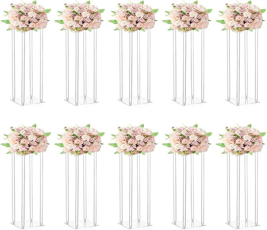 10 Pcs Wedding Centerpieces Acrylic Vases Clear Column Flower Vase Flowers Stand 7.87'' x 7.87'' x 23.6'' Rectangular Flower Display Table Flower Stands for Wedding Party Events Reception Table Decor