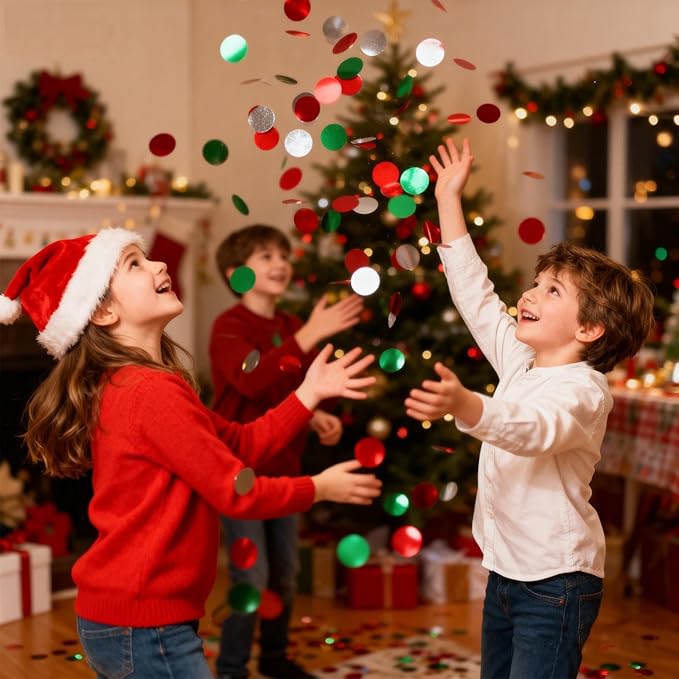 Red White Green Round Metallic Foil Confetti 8000 Pcs Multicolor Christmas Shiny Round Table Confetti for Wedding ，Graduation ，Party Decorations,60g of pack