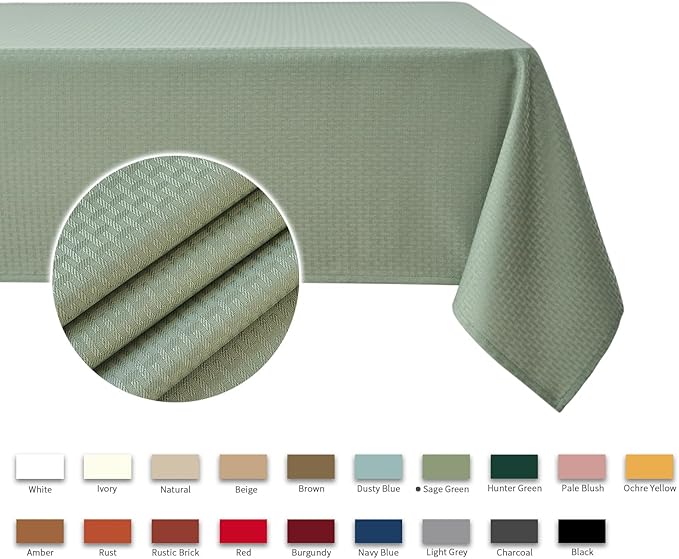 maxmill Square Tablecloth Water Resistance Antiwrinkle Spill Proof Weaved Texture Table Cloth, Decorative Fabric Table Cover for Banquet Parties Event Holiday Dinner, 70 x 70 Inch, Sage Green