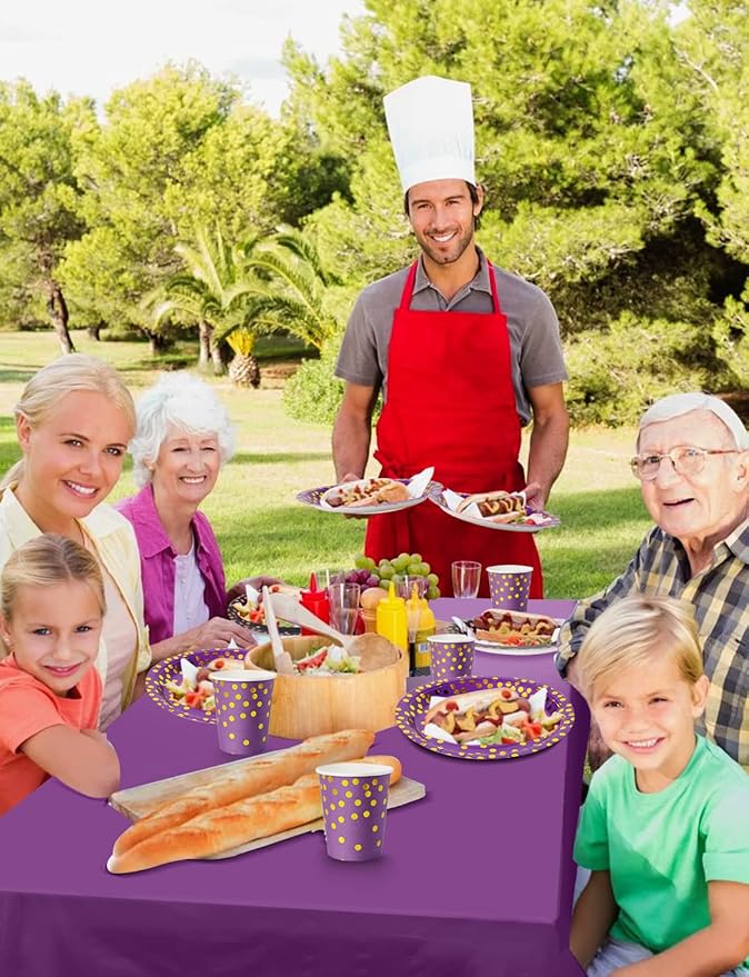 141 Pieces Purple Gold Party Supplies, Disposable Party Decorations Sets Include Paper Plates Napkins Cups, Plastic Forks Knives Spoons, for Baby Shower Birthday Wedding -20 Guests