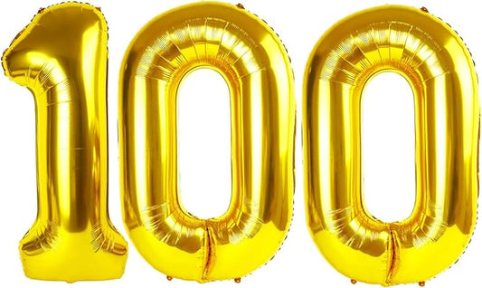 Gold Mylar Balloons - 40 inch Number 100, Gold Foil Balloon for 100 Birthday Party & Anniversary Celebrations