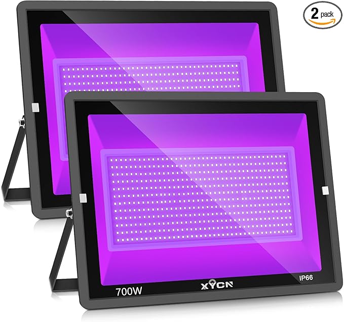 2 Pack 700W LED Black Lights, 395nm to 410nm Flood Blacklight Light with Plug,Outdoor IP66 Waterproof for Glow in The Dark, Dance Party, Stage Lighting, Body Paint, Fluorescent Poster, Neon Glow