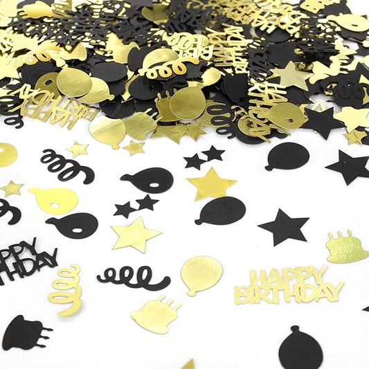 Birthday Confetti - Black & Gold for Tables, 0.88oz Large Confetti for Party Decorations