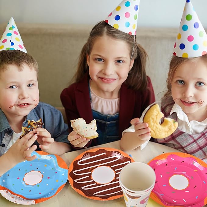 Donut Party Supplies Kit for 24 - Sweet 1st Birthday, Two Sweet and Donut Grow Up Birthday Themes | Includes Plates, Napkins, Cups, Tablecloth & Banner for Donut Party Decorations & Favors