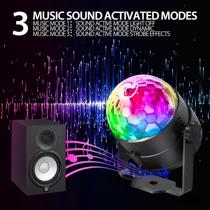 NEQUARE Disco Ball DJ Party Lights Sound Activated with Remote Control Strobe Lamp 7 Modes Stage Light for Home Room Dance Parties Karaoke Halloween Christmas Birthday Decorations[3-Pack]