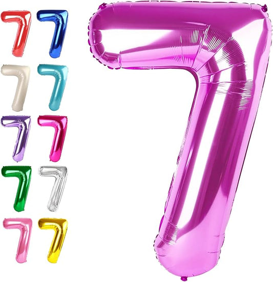 Digital Number 7 Rosy Purple Birthday Balloon 40 Inch, Foil Balloons for 7 17 27 70 77 Party Decorations Supplies, Rosy purple Mylar Numbers Balloon for Seven Wedding Anniversary