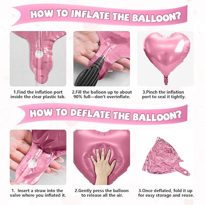 Pink Heart Balloons, 10 Pcs Pastel Pink Cream Heart Shaped Balloon with Black Bow Ribbon, 18 Inch Pink Sand White Foil Balloons for Girls Women Brithday Baby Shower Wedding Valentines Party Decoration