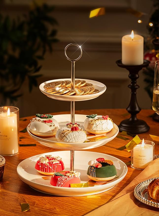 Sweese 3 Tier Cupcake Stand- White Porcelain Cake Stand- Dessert Stand, Tiered Serving Trays for Parties
