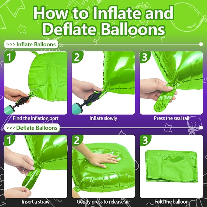 NISOCY 25PCS Green Purple Black Square Foil Balloons Wall Backdrop Metallic Double Sided Light Green Purple Black Balloons Tunnel Arch Kit for Halloween Birthday Graduation New Year Party Decorations