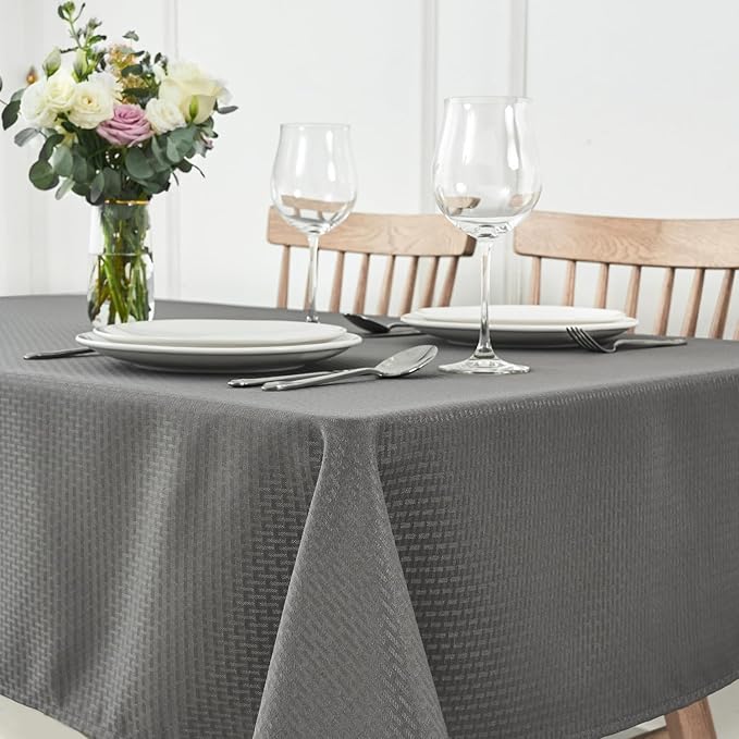 maxmill Square Tablecloth Weaved Texture Stain Resistant Waterproof Wrinkle Free Soft Table Cloth, Decorative Fabric Table Cover for Dining Room Dinner and Parties, 52 x 52 Inch, Charcoal Gray