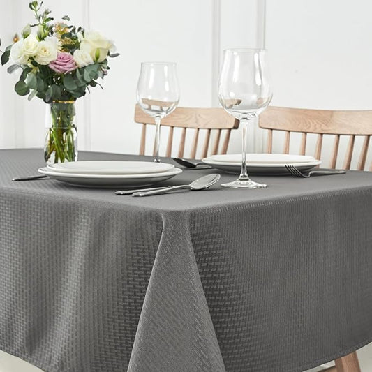 maxmill Tablecloth Weaved Texture Stain Resistant Waterproof, Wrinkle Resistant Washable Table Cloth, Fabric Table Cover for Dining Room, Indoor Outdoor Use, Rectangle 60 x 120 Inch, Charcoal Gray