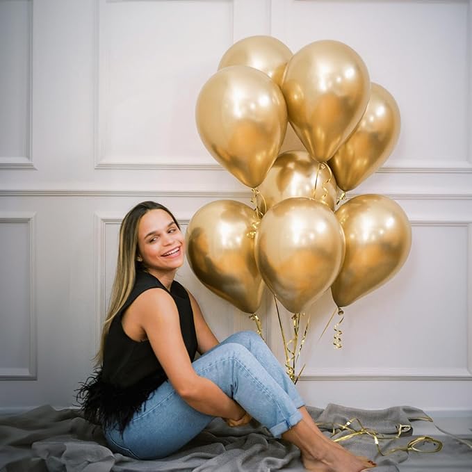 5 Inch Gold Balloons, 60 PCS Gold Metallic Balloon Small Metallic Gold Chrome Balloons 5'' Mini Matte Golden Latex Balloons for Birthday Graduation Anniversary Baby Shower Party Decorations