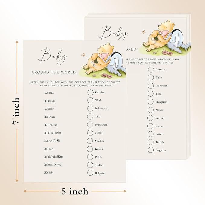 Winnie Baby Shower Games, Baby Around The World, Baby Shower Game Cards, Set of 30, Winnie The Pooh Party Favors, Baby Shower Party Games Supplies & Activities, Baby Shower Decorations