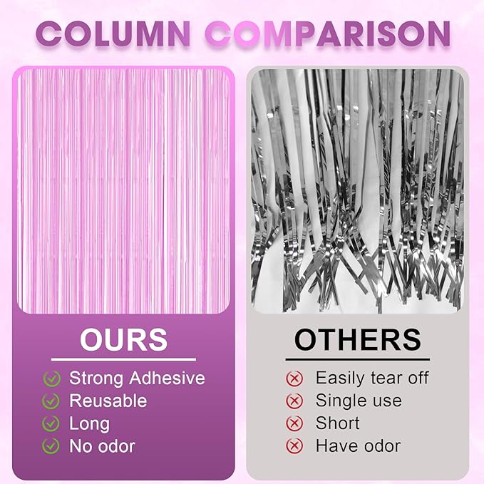 2 Pack Pastel Purple Foil Fringe Backdrop Curtains, Tinsel Streamers Birthday Party Decorations for Girl, Fringe Backdrop for Graduation, Baby Shower, Gender Reveal, Halloween Party