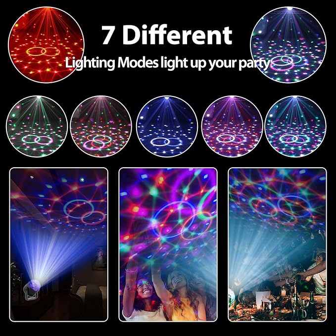 NEQUARE Disco Ball DJ Party Lights Sound Activated with Remote Control Strobe Lamp 7 Modes Stage Light for Home Room Dance Parties Karaoke Halloween Christmas Birthday Decorations[3-Pack]