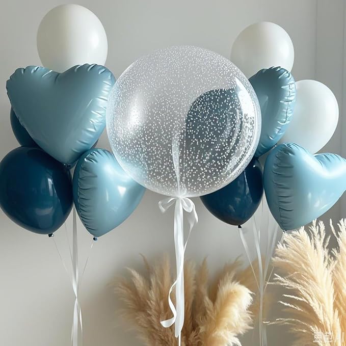 Baby Blue Heart Balloons,12Pcs 18 Inch Pastel Blue Foil Love Heart Shaped Balloons for Light Blue Birthday Party Wedding Engagement Anniversary Baby Shower Valentines Day Decorations