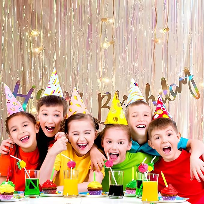 BRAVESHINE Party Decorations Iridescent Foil Fringe Backdrops - 2 Pack 3.2 x 6.5 ft Holographic Tinsel Photo Booths Pros Streamer Curtains for Easter Girl Birthdays Engagement Unicorn Parties - Clear