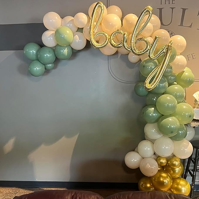 Balloons Green Gold, 60 Packs 12 Inch Retro Sage Green Gold Metallic Balloon, Olive Green White Latex Balloons for Wedding, Birthday, Baby Shower, Safari Jungle Party, Anniversary Decorations