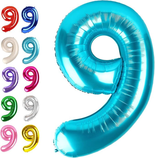 Big Blue 40 Inch 9 Balloon Number, Jumbo Giant 9th 19 29 39 49 99 Birthday Party Decorations, Large Blue Foil Balloons Anniversary Birthday Party Engagement Decorations