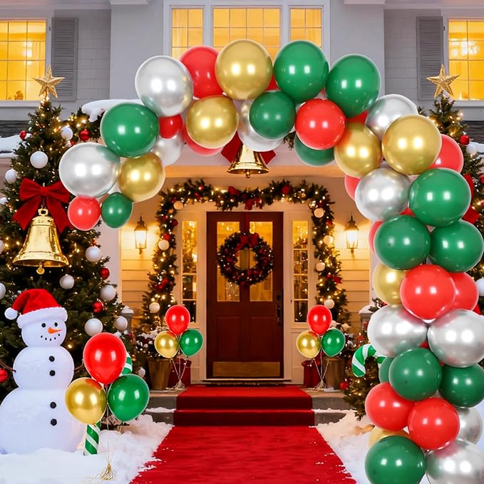 110 PCS Christmas Balloon Arch Garland Kit, Xmas Red Green White Gold Purple Silver Rose Latex Balloons for New Year Winter Holiday Birthday Party Decorations