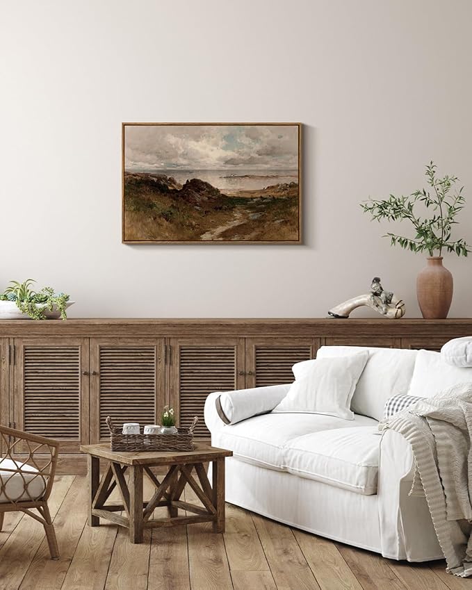 InSimSea Framed Canvas Wall Art Vintage Decor, Seaside Path Wilderness Landscape Paintings Artwork, Large Prints, Vintage Hanging Wall Decorations for Living Room Bedroom Bathroom, 20"x30"