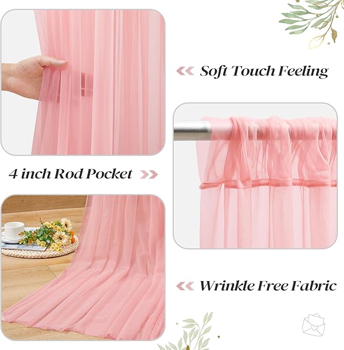 20ft x 10ft Dusty Rose Backdrop Curtain with Lights String for Parties, Sheer Tulle Wedding Photo Backdrops Drapes for Baby Shower Birthday Party Decorations Background for Photography