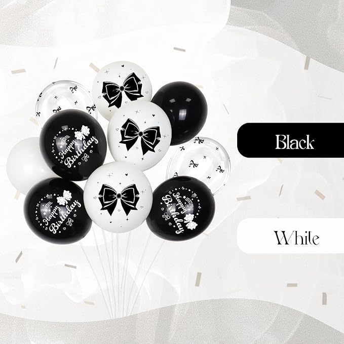 60pcs Black Bow Balloons 12inch with White Black Clear Bow Balloons for Coquette Black and White Birthday Party Decorations