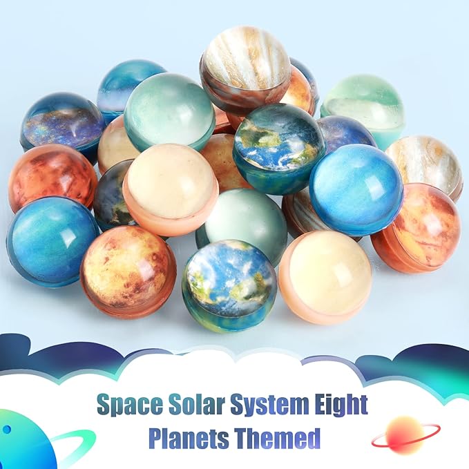 Ayfjovs 24PCS, 32mm Solar System Planets Bouncing Balls for Kids, Rubber Bounce Balls Christmas Bag Filling, Classroom Prizes, Space Party Toys