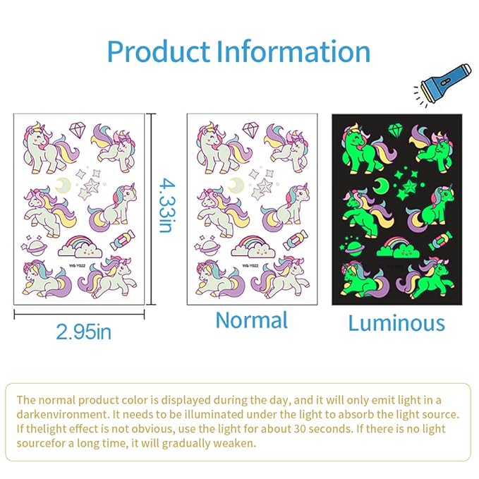 400Pcs Luminous Tattoos For Kids,Mixed Styles Temporary Tattoo Stickers,Glow In The Dark Tattoos for Boys and Girls,Mermaid Dinosaur Butterfly Fake Tattoo or more party makeup gifts 30 Sheets