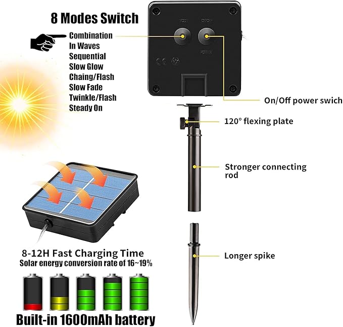 Solar Rope Light 33FT 100L IP65 Weatherproof Outdoor LED Copper Fairy String Tube Lights for Party Garden Porch Yard Home Wedding Vacation Daily Holiday Decoration Lighting(Multi Color)