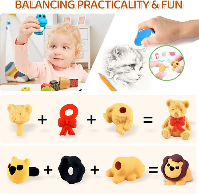 36Pcs Animal Erasers Kids Desk Pets Pencil Erasers 3D Puzzle Bulk Mini Animal Eraser Toys Fun Cute Eraser for Classroom Rewards, Game Prizes, Treasure Box, Easter Egg Fillers