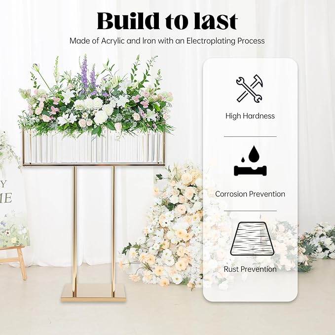 Tall Crystal Flower Stand for Wedding Centerpieces – 28" x 12" Gold Metal Pedestal with Sparkling Crystal Pendants, Elegant Flower Vase Stand for Tables, Parties, Banquets & Event Decorations