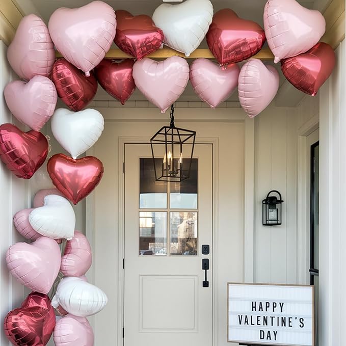 Pink White Heart Balloons, 18 Inch Pink and Cream White Heart Shape Balloons, 12PCS White Sand Helium Foil Balloon for Birthday Baby Shower Bridal Engagement Wedding Party Decorations