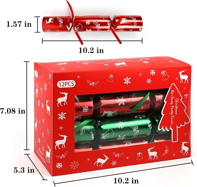 12 Pack Christmas No-snap Party Table Favors, Christmas themed Holiday Supplies with Party Hat, Joke & Little Gift Inside for Kids Adults Xmas Gift