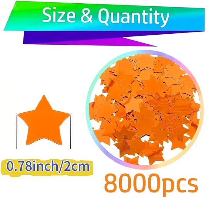 Orange Metallic Foil Star Confetti 0.78inch/2cm 8000PCS Table Confetti for Party Birthday Decoration or Filled Balloons