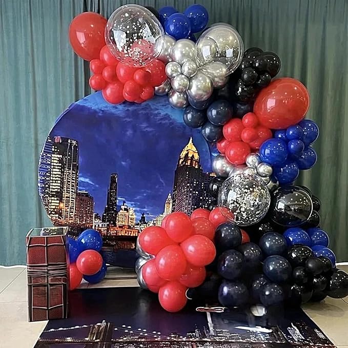 Red Blue Black Balloons, 12Inch Red Blue Black and Silver Balloon for Boys Party Kids Theme Birthday Baby Shower Graduation Party Decorations