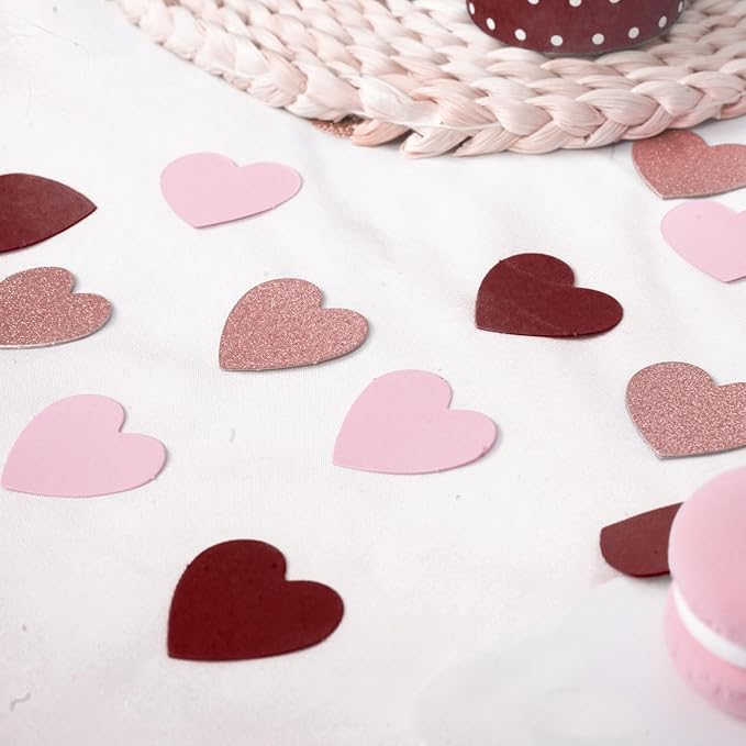 Rose-Gold Pink Burgundy Party Decorations - 300Pcs Paper Heart Confetti Girl Birthday Decoration Baby Bridal Shower Wedding Engagement Bachelorette Mothers Valentines Galentines Day Decor HongTongTong
