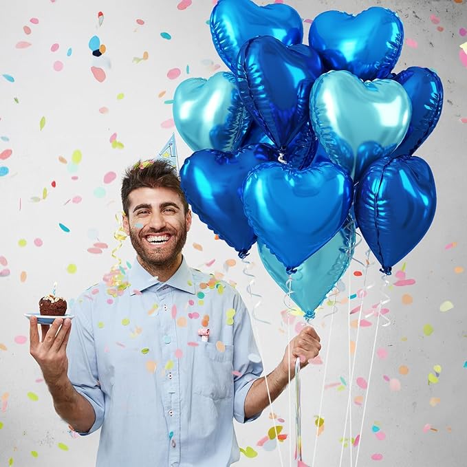 TAOYE Blue Heart Foil Balloons,18 Inch Royal Blue Heart Shape Mylar Balloons Dark Blue Light Blue Heart Foil Balloons for Celebration Anniversary Birthday Baby Shower Graduation Party Decoration