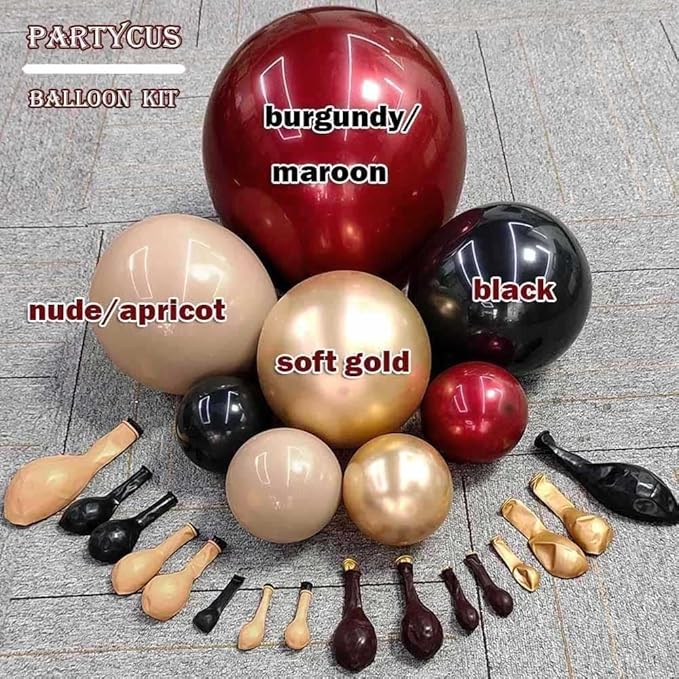 Burgundy Black Balloon Arch Kit Double Stuffed Nude Maroon Ruby Wine Red Apricot Balloon Garland with Metallic Gold Latex for Birthday Anniversary Christmas New Year Women Party Decoration