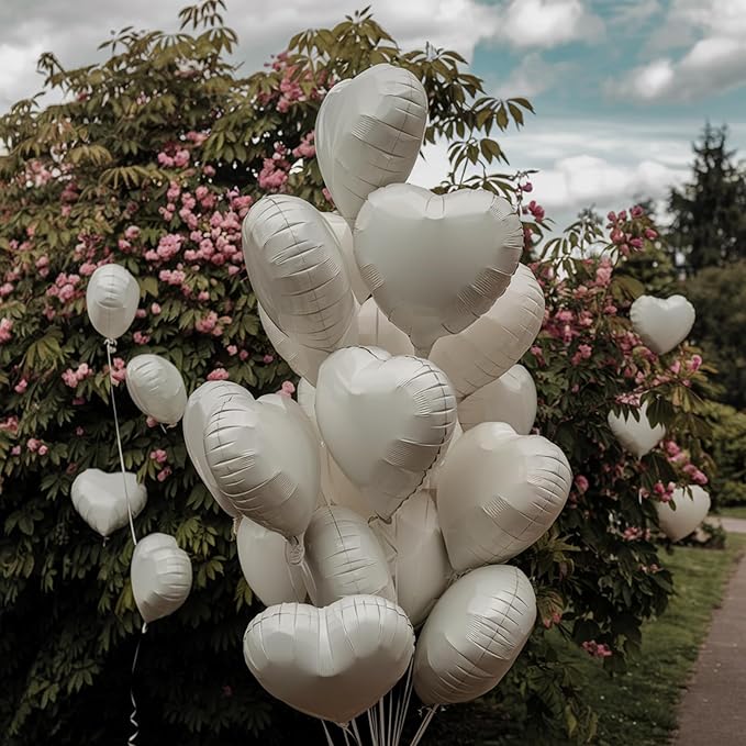 Cream Heart Balloons, 19PCS Cream White Heart Shape Balloons, 18Inch with 10Inch Nude Neutral Helium Foil Balloon Love Balloon for Birthday White Wedding Valentines Anniversary Decorations